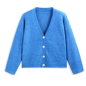 Cider Blue Knit V-Neck Solid Button Sweater Cardigan Curve Plus 1XL